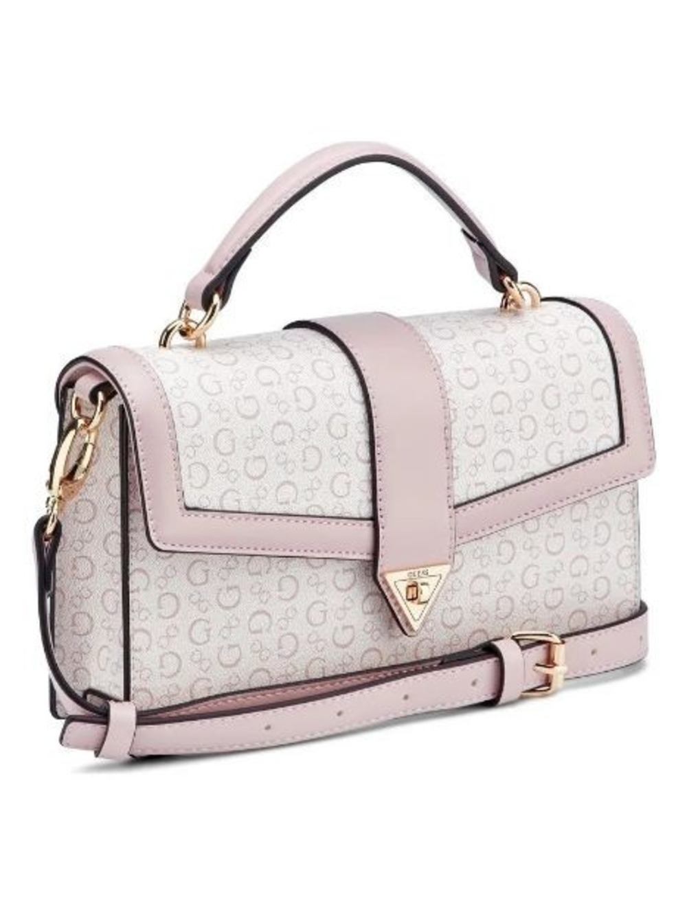 Guess Pink and Cream Logo Crossbody Satchel